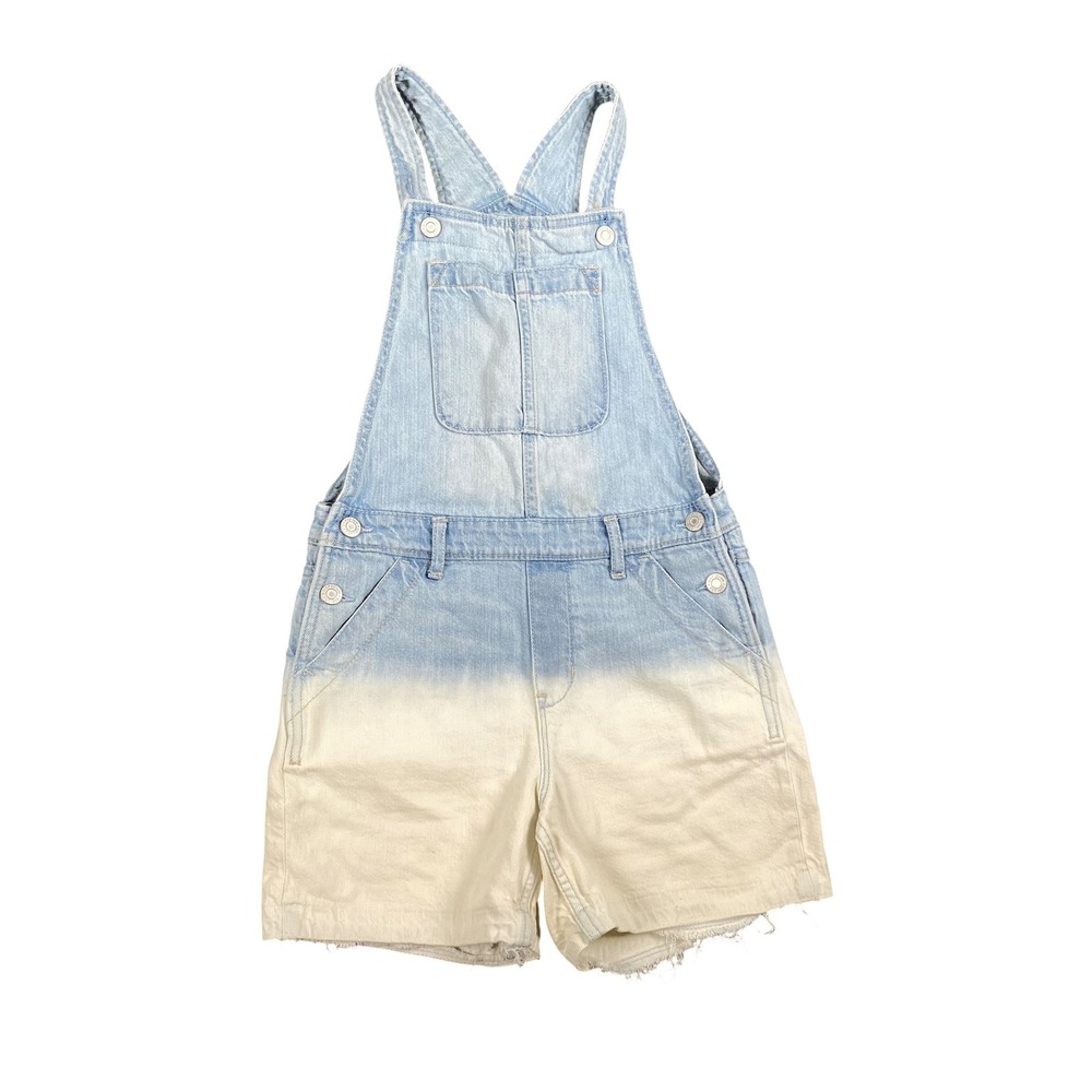Gap Kids Denim Ombre Dip Dye Shortalls Blue Cream Frayed Hem Size L